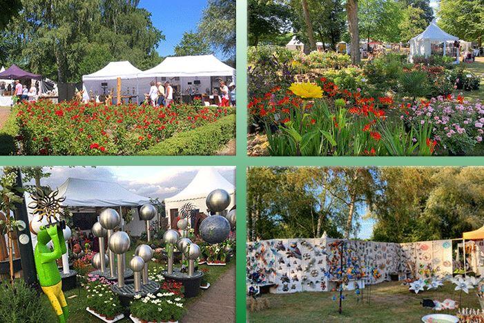 Vier Aufnahmen von Gärten bei den Gartentagen in Bad Bentheim