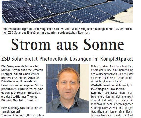 Ein Artikelauszug aus einem Kurzinterview mit ZSD Solar