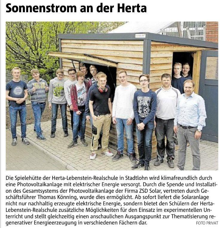 Artikelauszug: ZSD Solar spendet Mini-Photovoltaikanlage